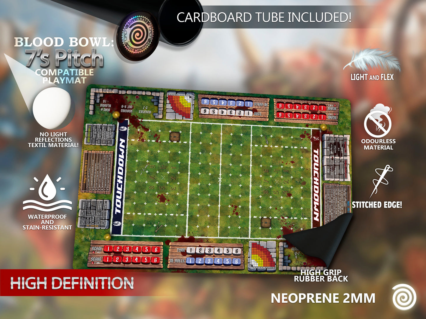 Blood Bowl Sevens compatible Gamemat - (7's pitch)