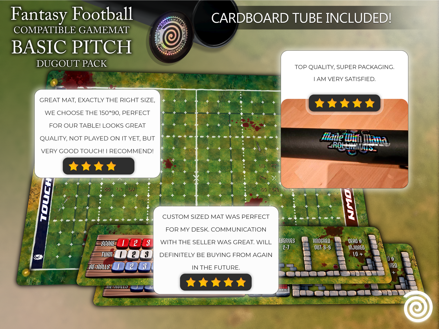 Fantasy Football BB 3rd Season compatible Gamemats (Pack Basic pitch + Dugouts)