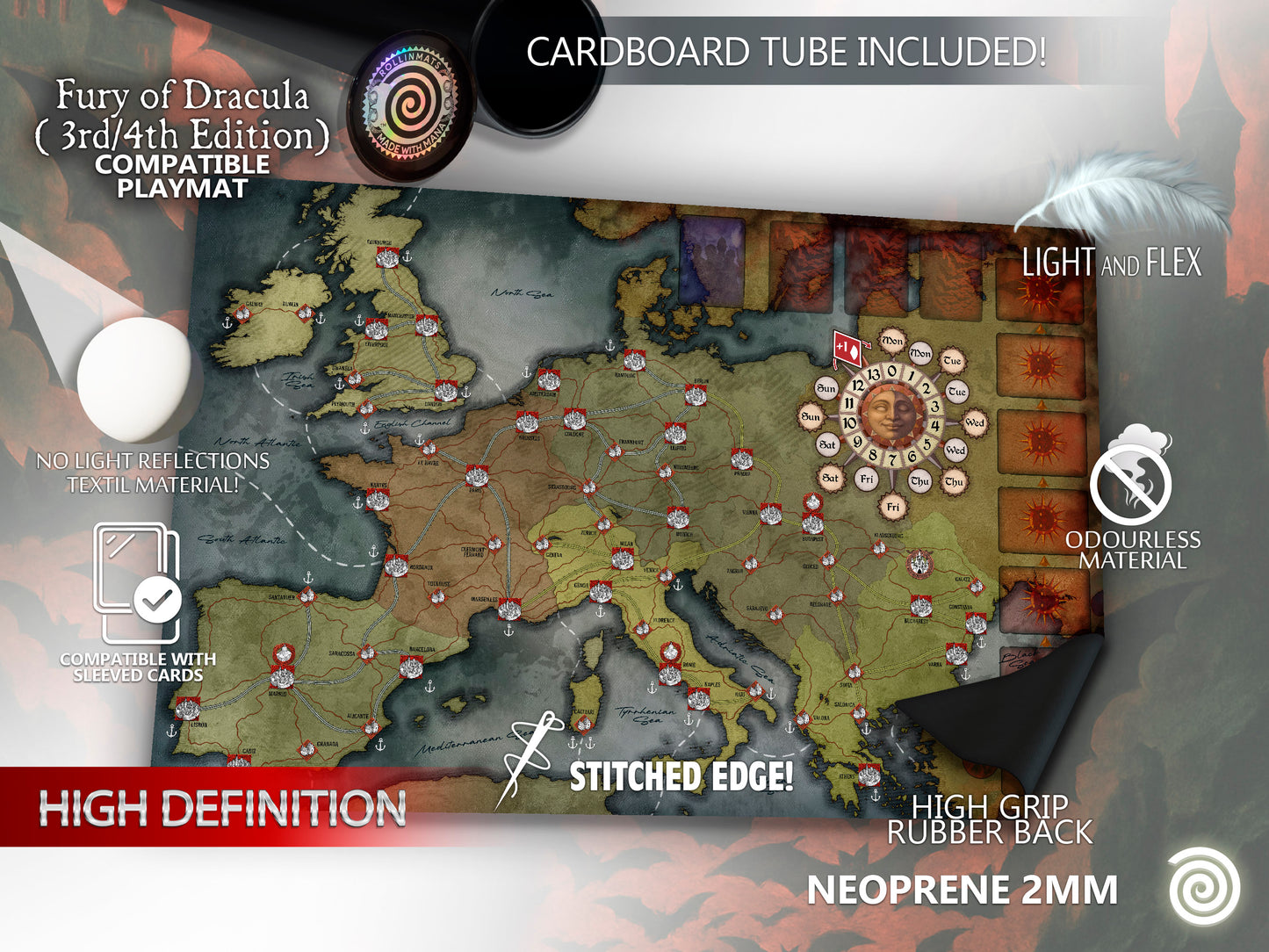 Deluxe Playmat Fury of Dracula 3 rd/ 4th Compatible Gamemat