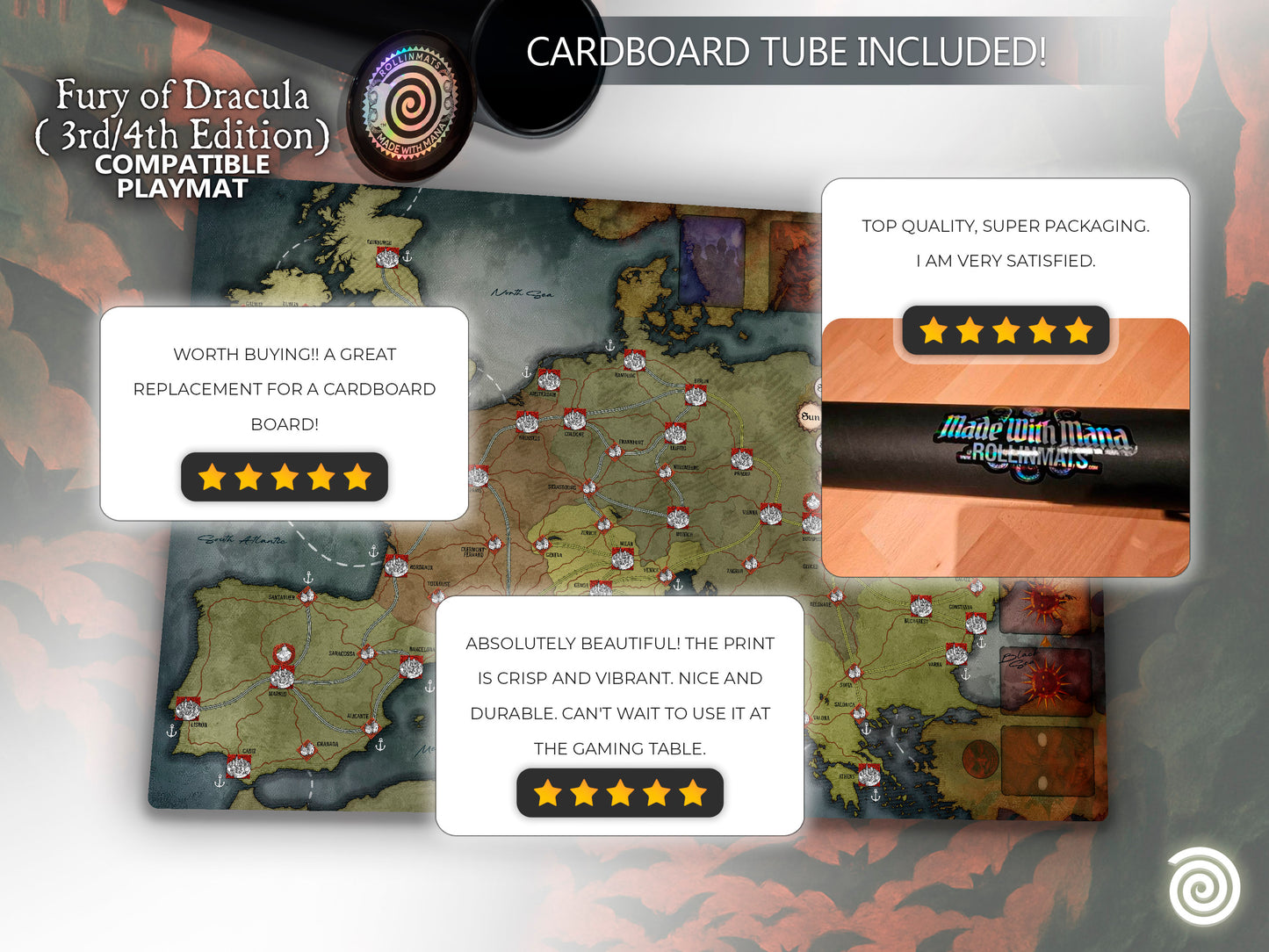 Deluxe Playmat Fury of Dracula 3 rd/ 4th Compatible Gamemat