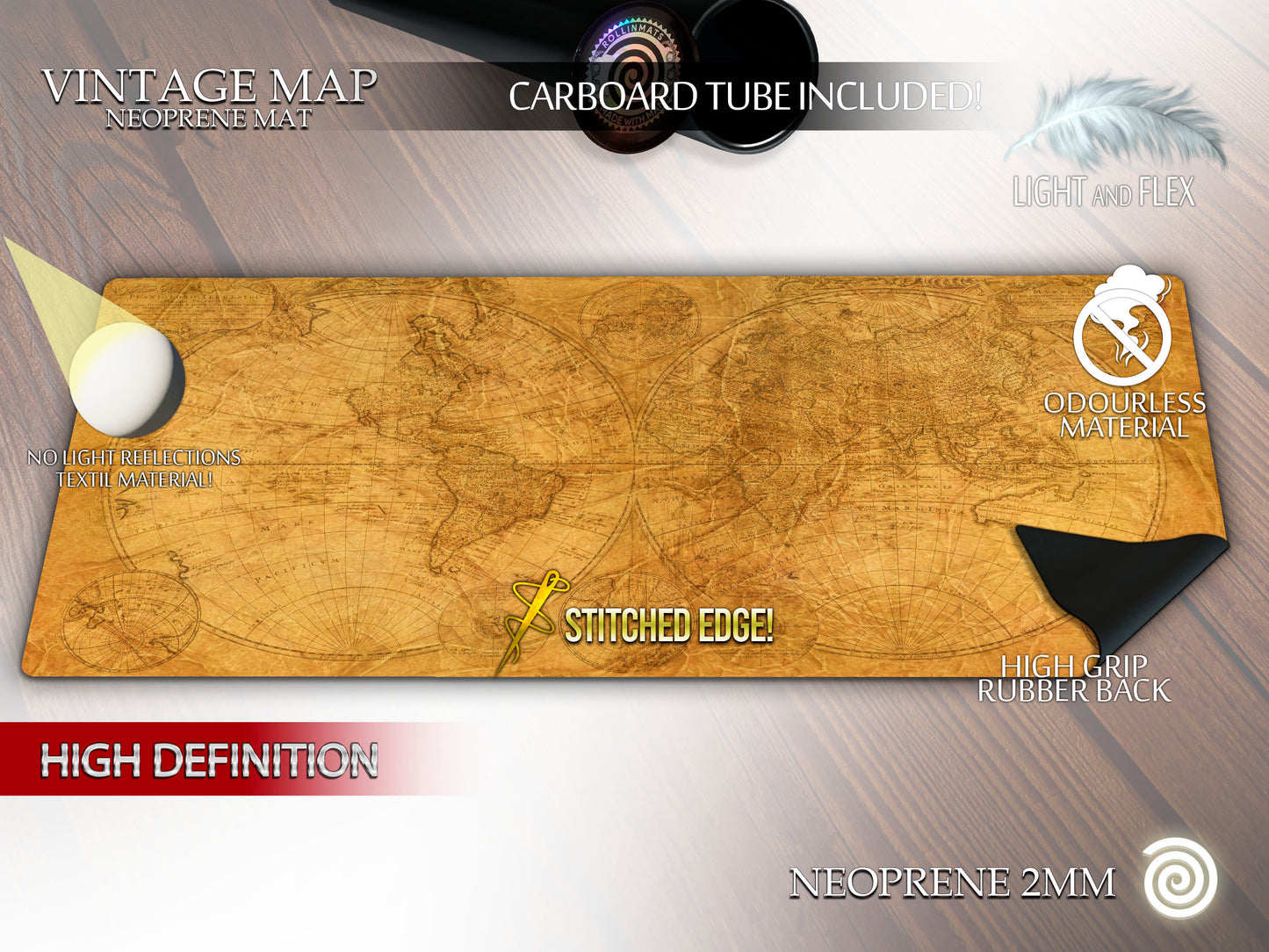 Vintage map Neoprene mat Custom Sizes