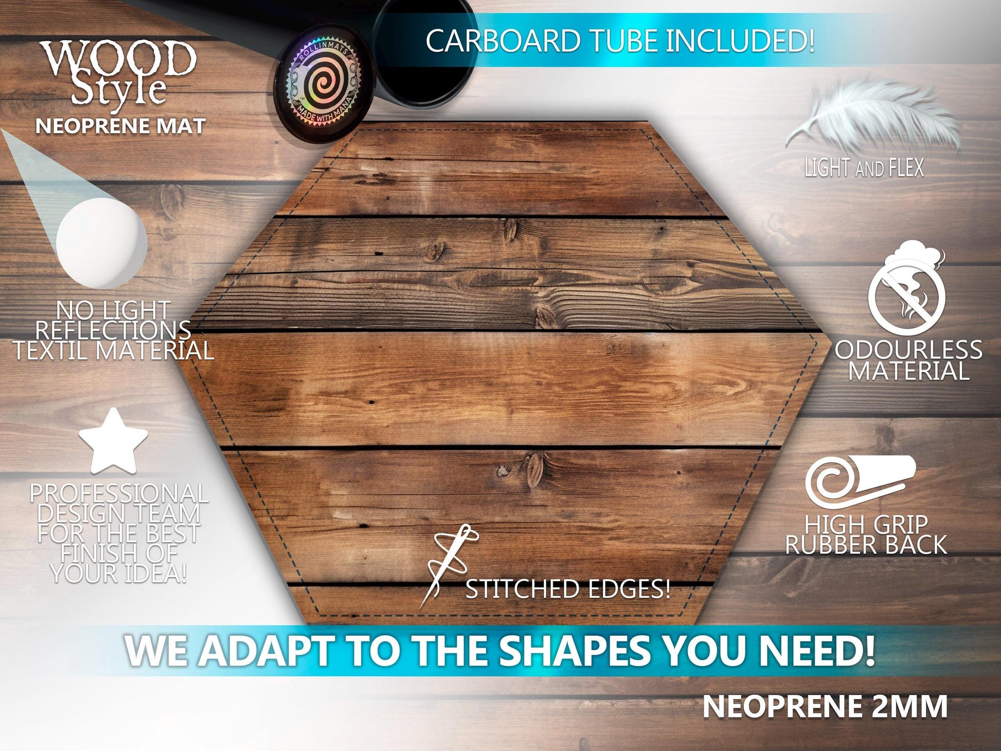Neoprene Mat Wood Style ( Custom Logo/ Size) Playmat and Desk Set Up