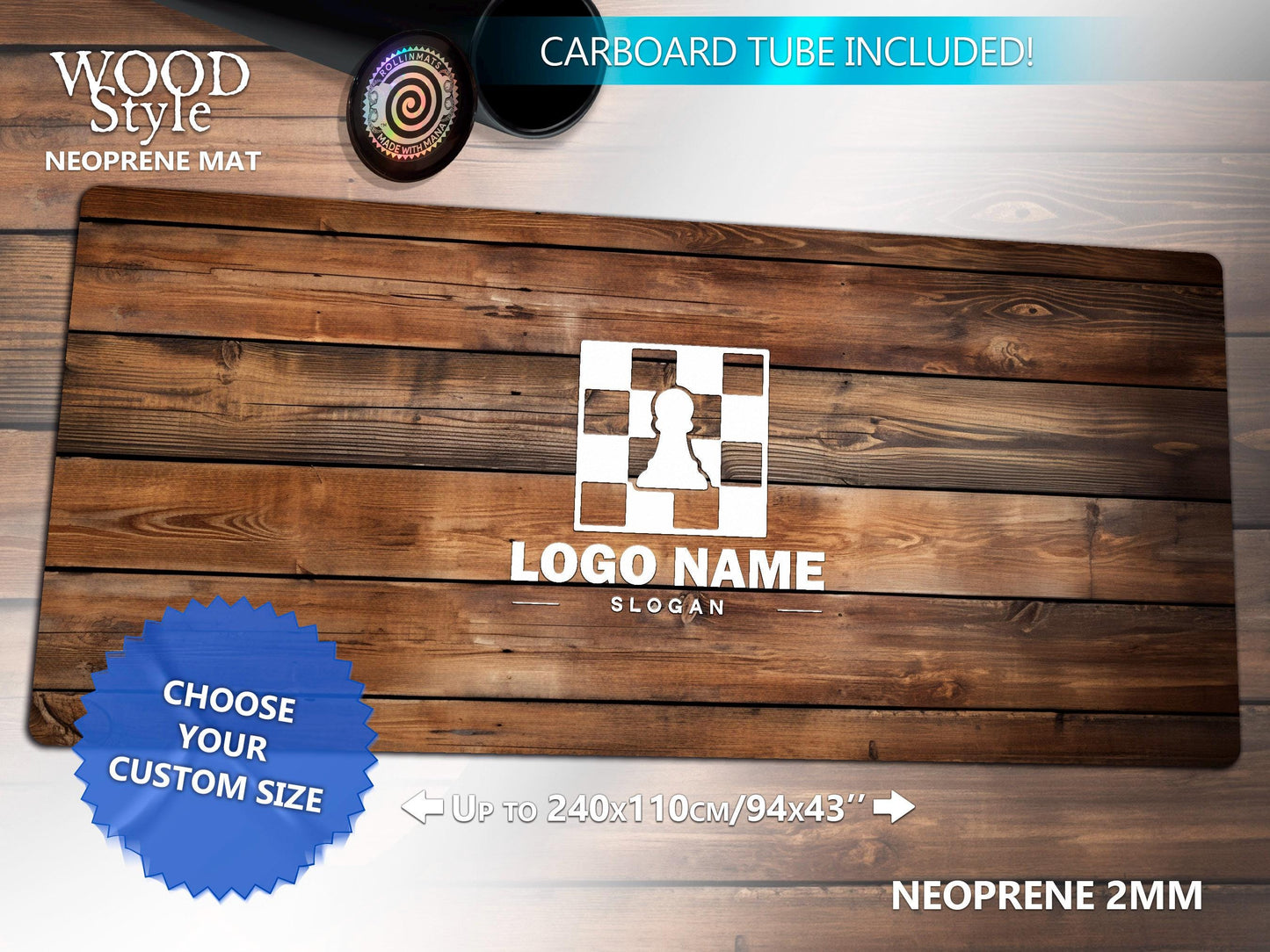 Neoprene Mat Wood Style ( Custom Logo/ Size) Playmat and Desk Set Up