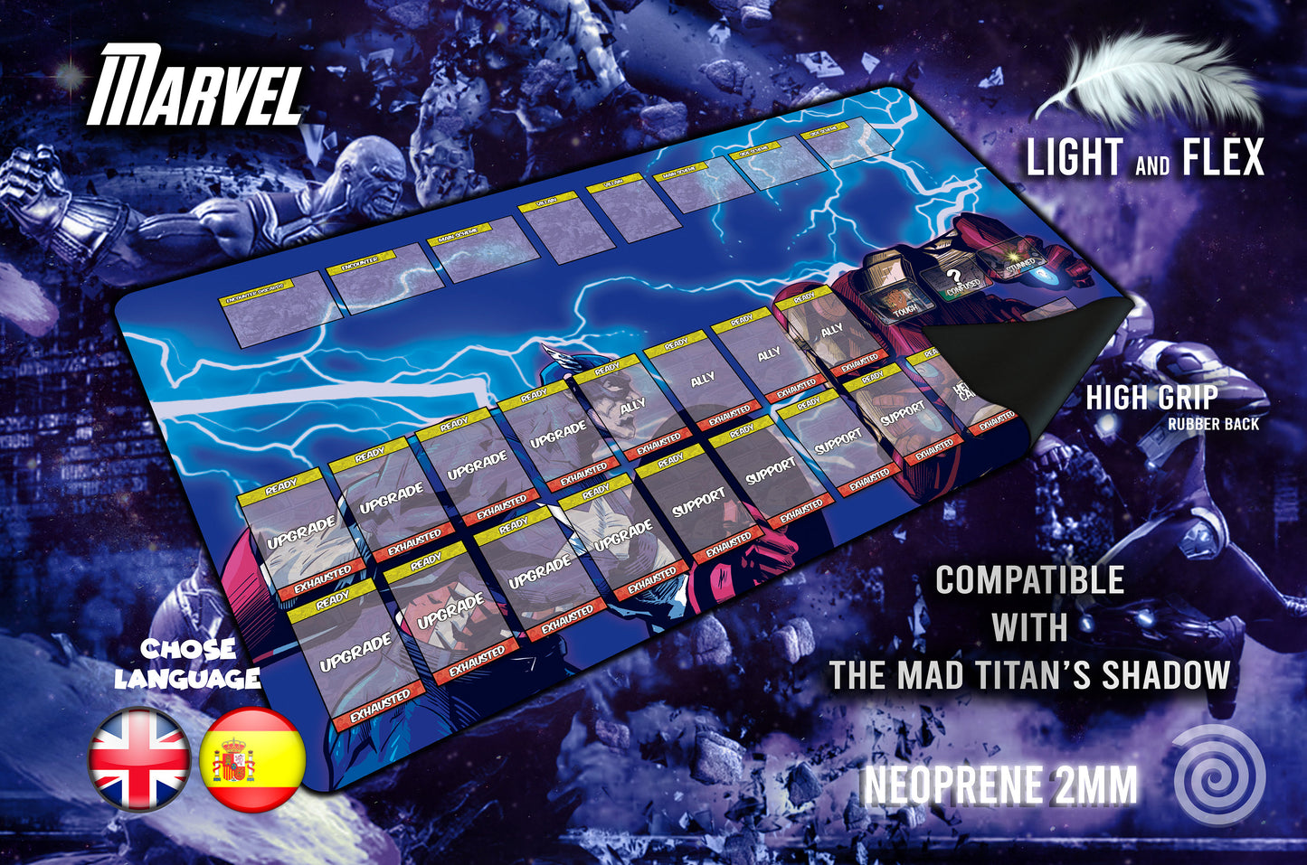 Tapete para Marvel Champions Lcg (90 x 50 cm ) Compatible with expansion: the mad titan’s shadow UNOFFICIAL PRODUCT