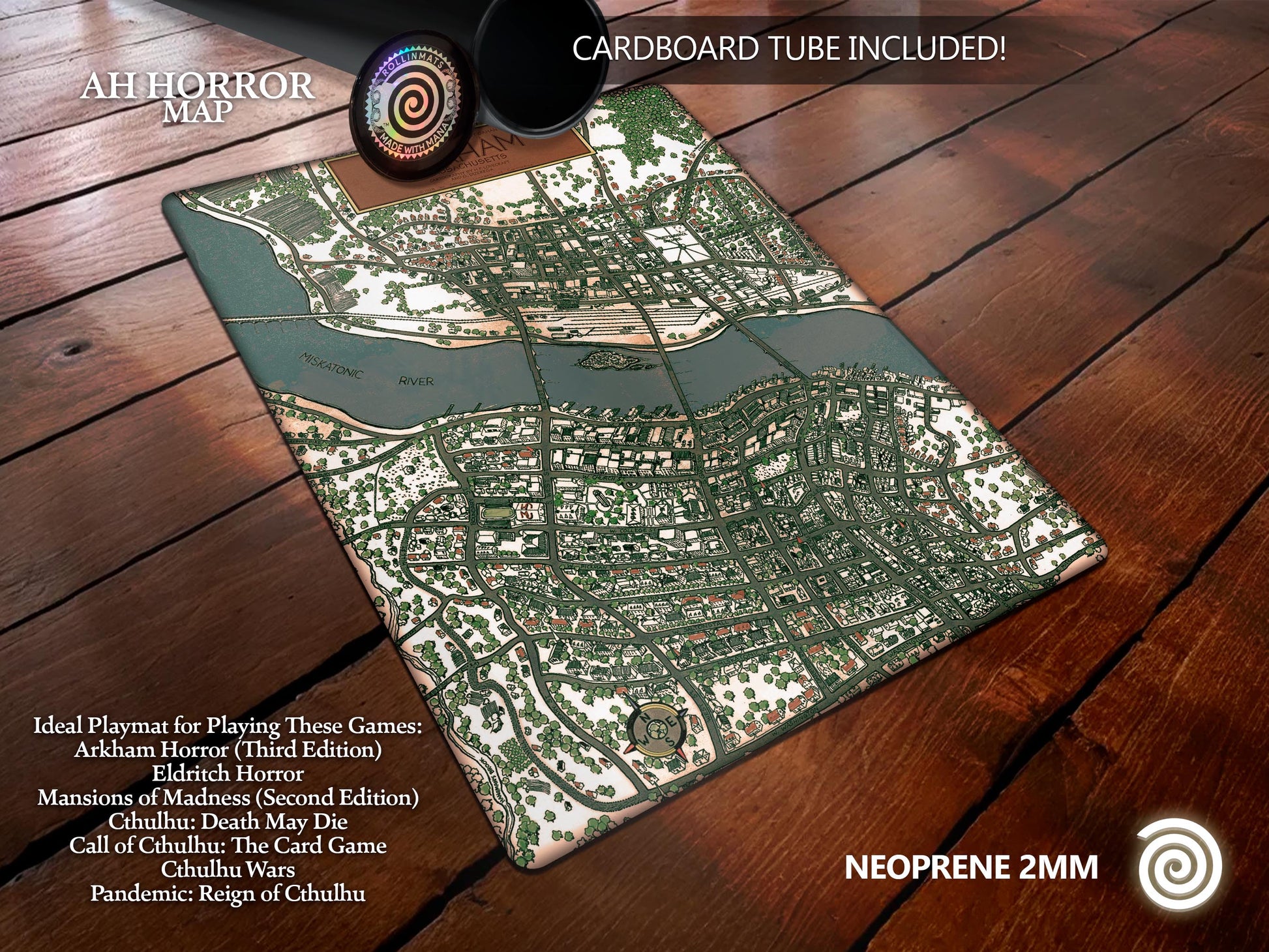 Arkham Map Playmat – for Lovecraftian Lovers/ Board Games (Arkham Horr – Rollinmats