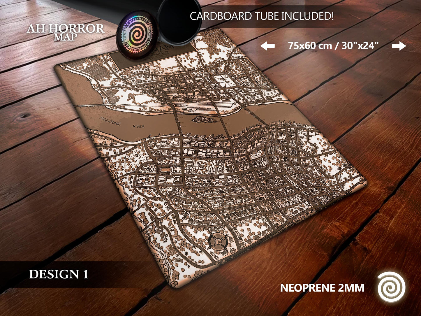 Arkham Map Playmat – for Lovecraftian Lovers/ Board Games (Arkham Horror, LCG, Mansions of Madness, Call of Cthulhu, Cthulhu: Death May Die)