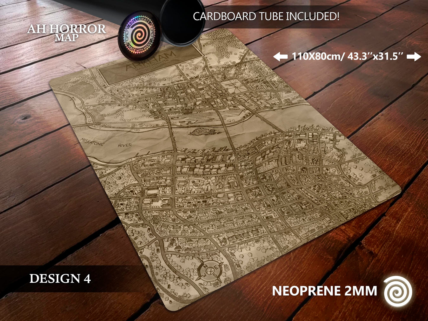 Arkham Map Playmat – for Lovecraftian Lovers/ Board Games (Arkham Horror, LCG, Mansions of Madness, Call of Cthulhu, Cthulhu: Death May Die)
