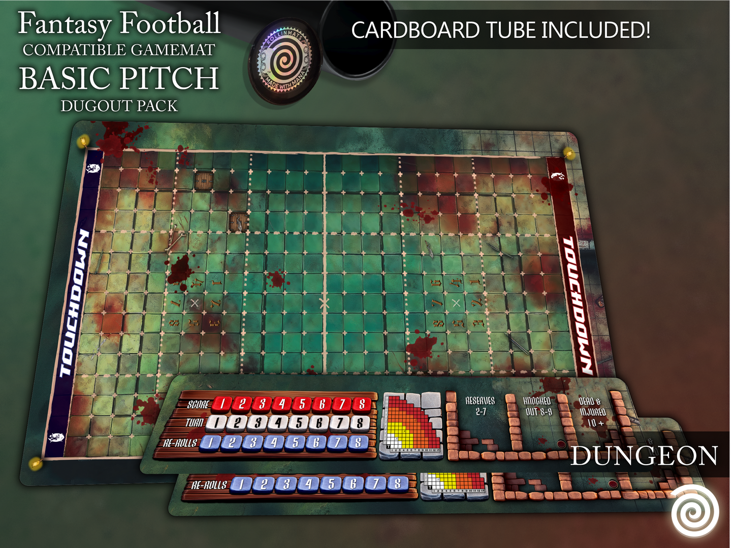 Fantasy Football BB 3rd Season compatible Gamemats (Pack Basic pitch + Dugouts)