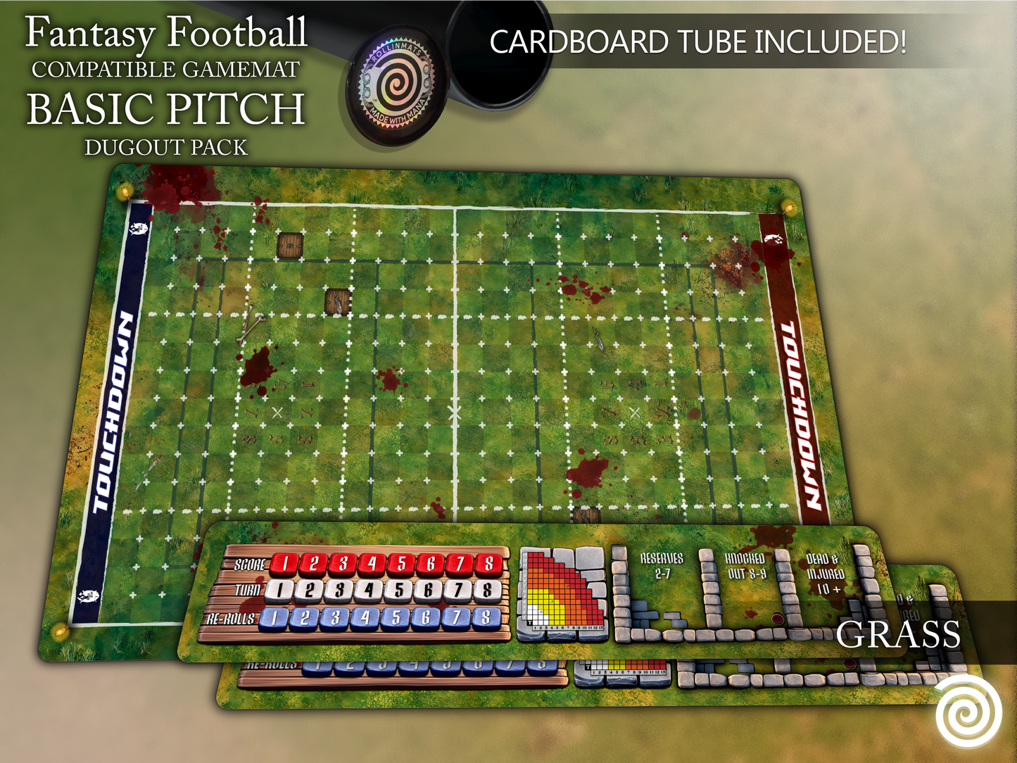Fantasy Football BB 3rd Season compatible Gamemats (Pack Basic pitch + Dugouts)