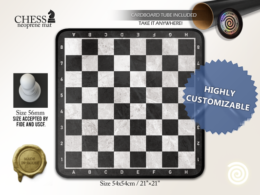 Chess neoprene mat with stitched edges and non-slip backing