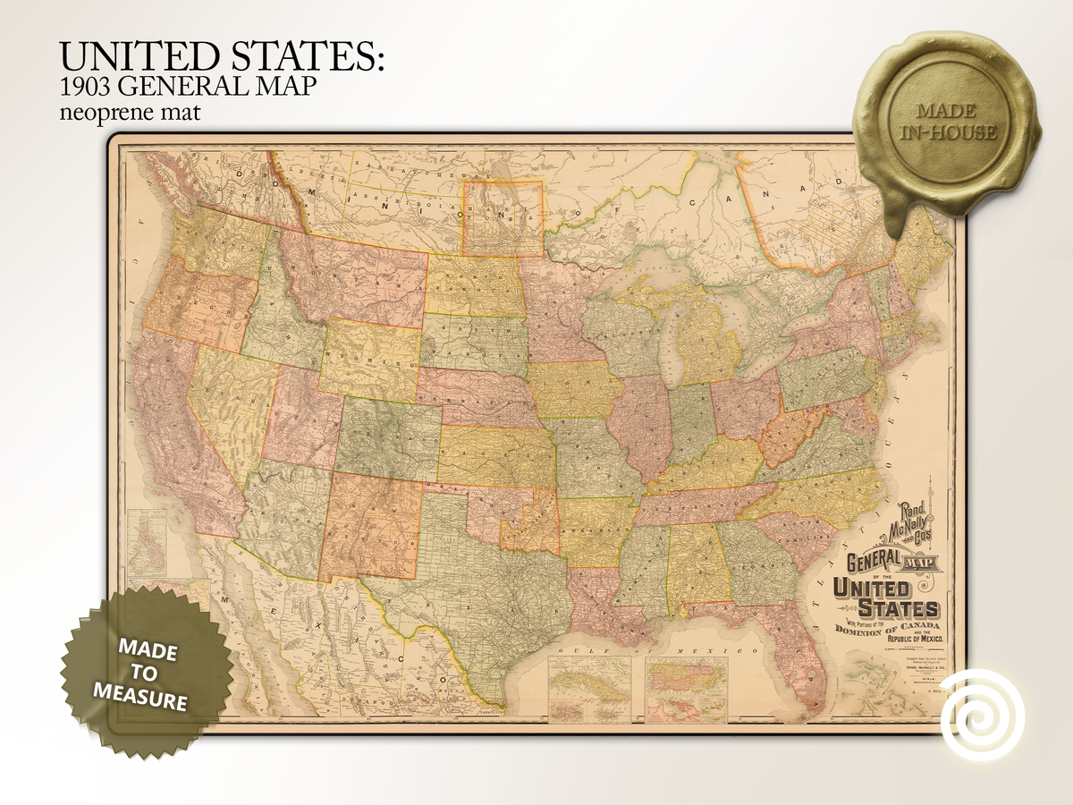 Vintage Map: United States 1903 GENERAL MAP Neoprene mat