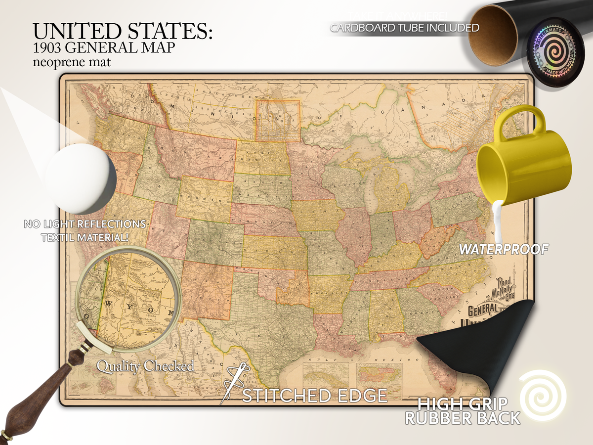 Vintage Map: United States 1903 GENERAL MAP Neoprene mat