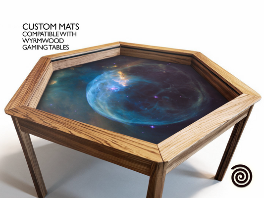 Hexagonal custom neoprene mat for Wyrmwood gaming table