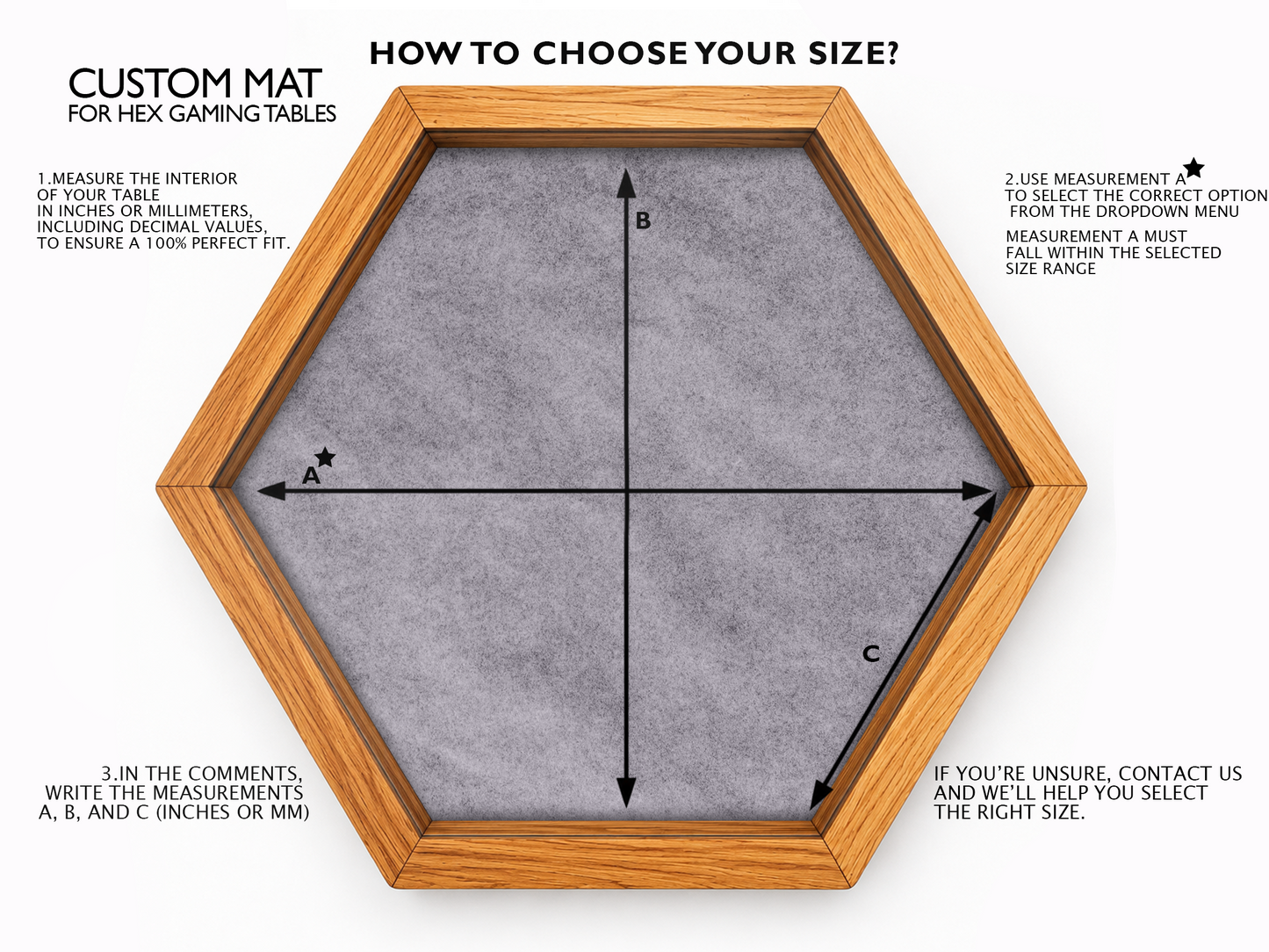 Custom mat for Hexagon Gaming tables ( Custom Sizes up to 59 inches)