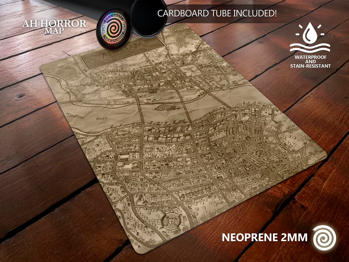 Arkham Map Playmat – for Lovecraftian Lovers/ Board Games (Arkham Horror, LCG, Mansions of Madness, Call of Cthulhu, Cthulhu: Death May Die)