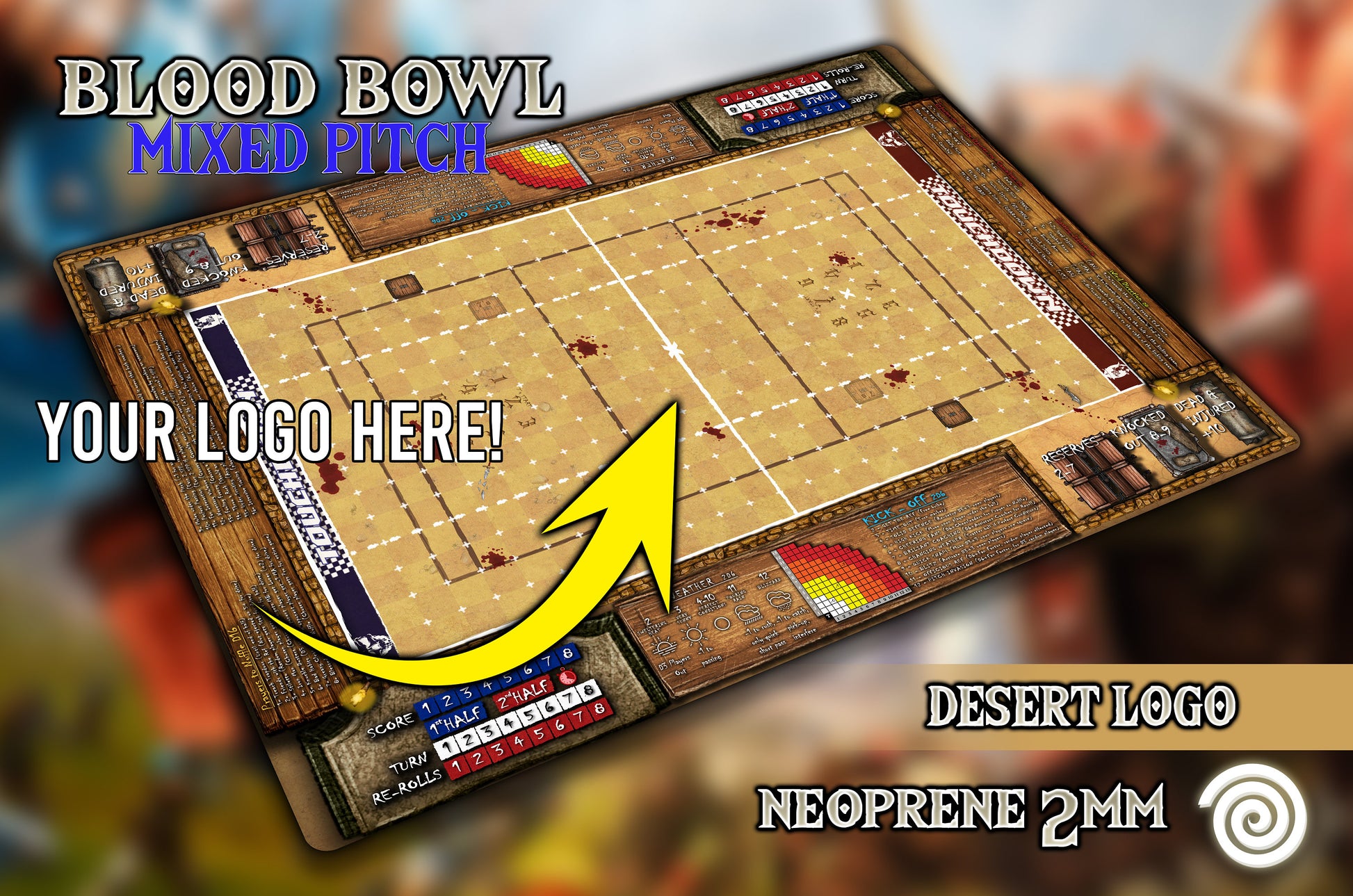 Tapete compatible con Blood Bowl ( 7's pitch & 11's pitch) Revisado con reglas 2a Edición 2020.