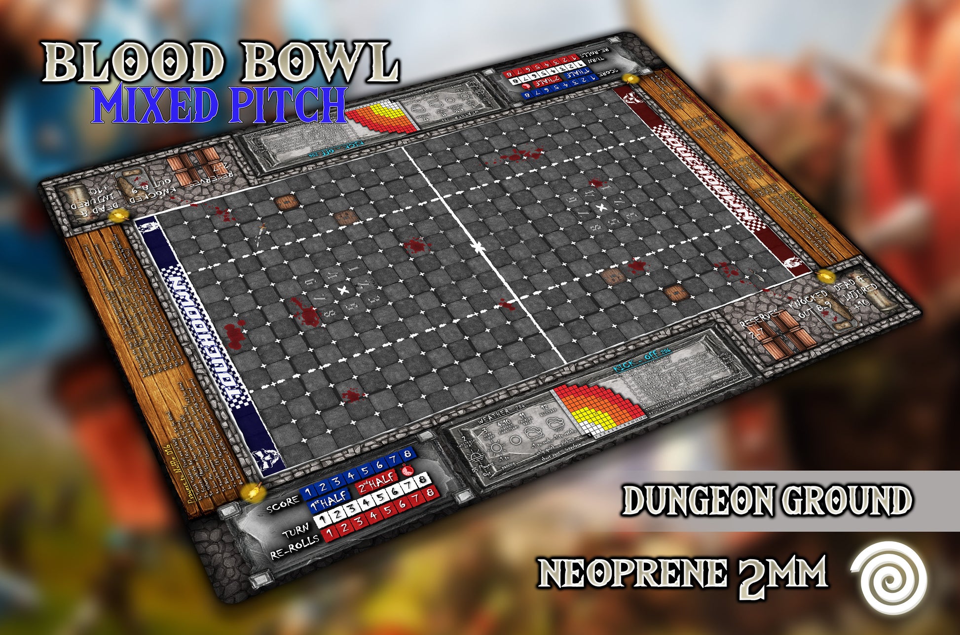 Tapete compatible con Blood Bowl ( 7's pitch & 11's pitch) Revisado con reglas 2a Edición 2020.