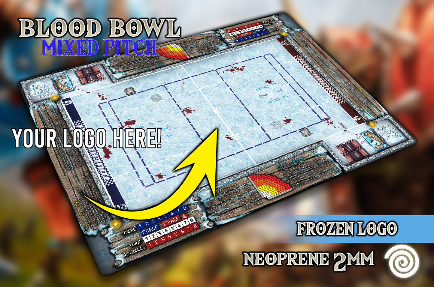 Tapete compatible con Blood Bowl ( 7's pitch & 11's pitch) Revisado con reglas 2a Edición 2020.