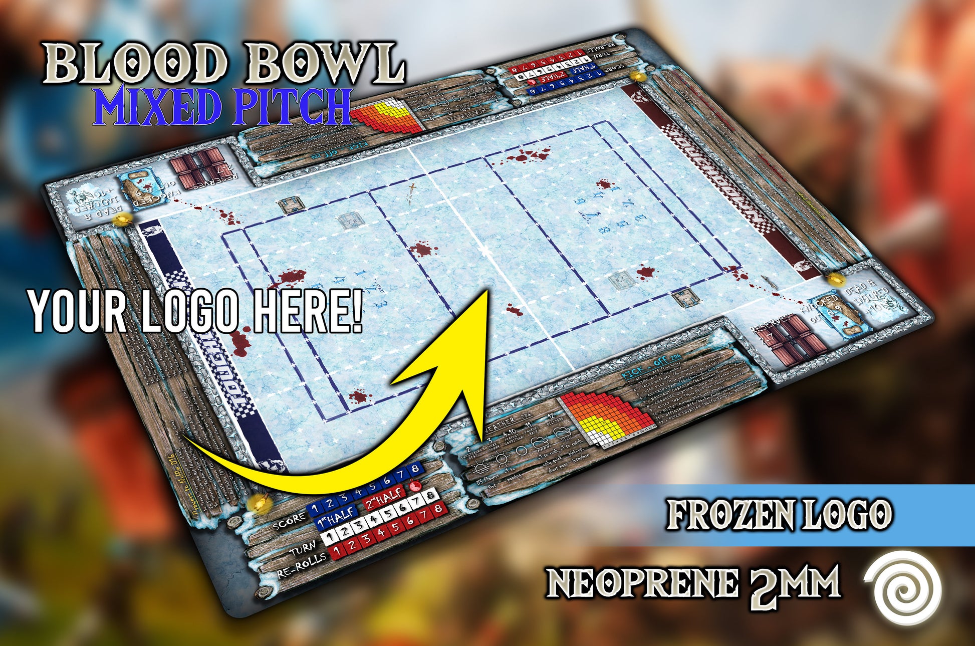 Tapete compatible con Blood Bowl ( 7's pitch & 11's pitch) Revisado con reglas 2a Edición 2020.