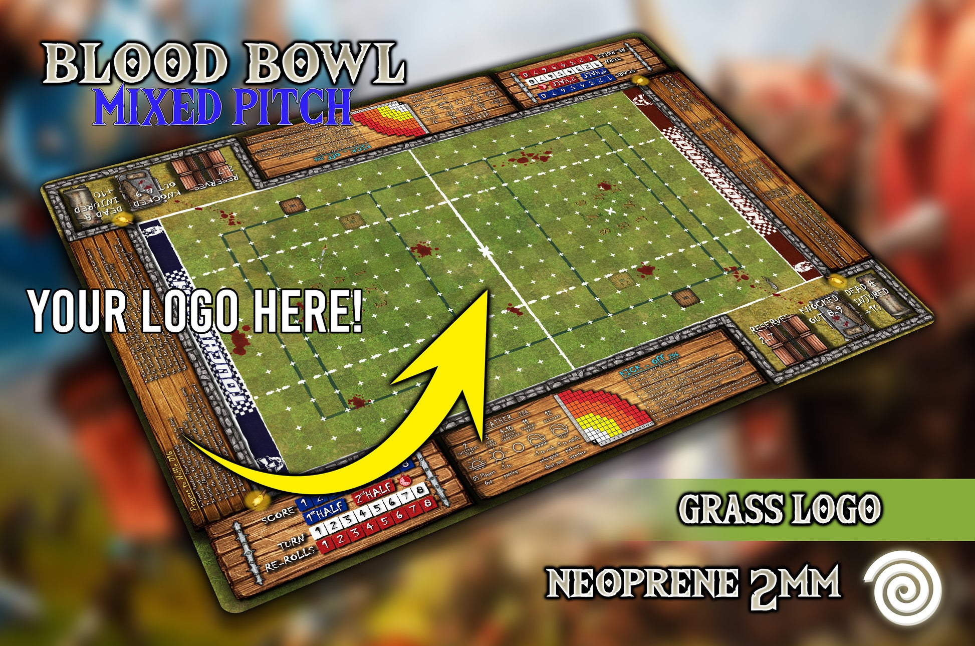 Tapete compatible con Blood Bowl ( 7's pitch & 11's pitch) Revisado con reglas 2a Edición 2020.