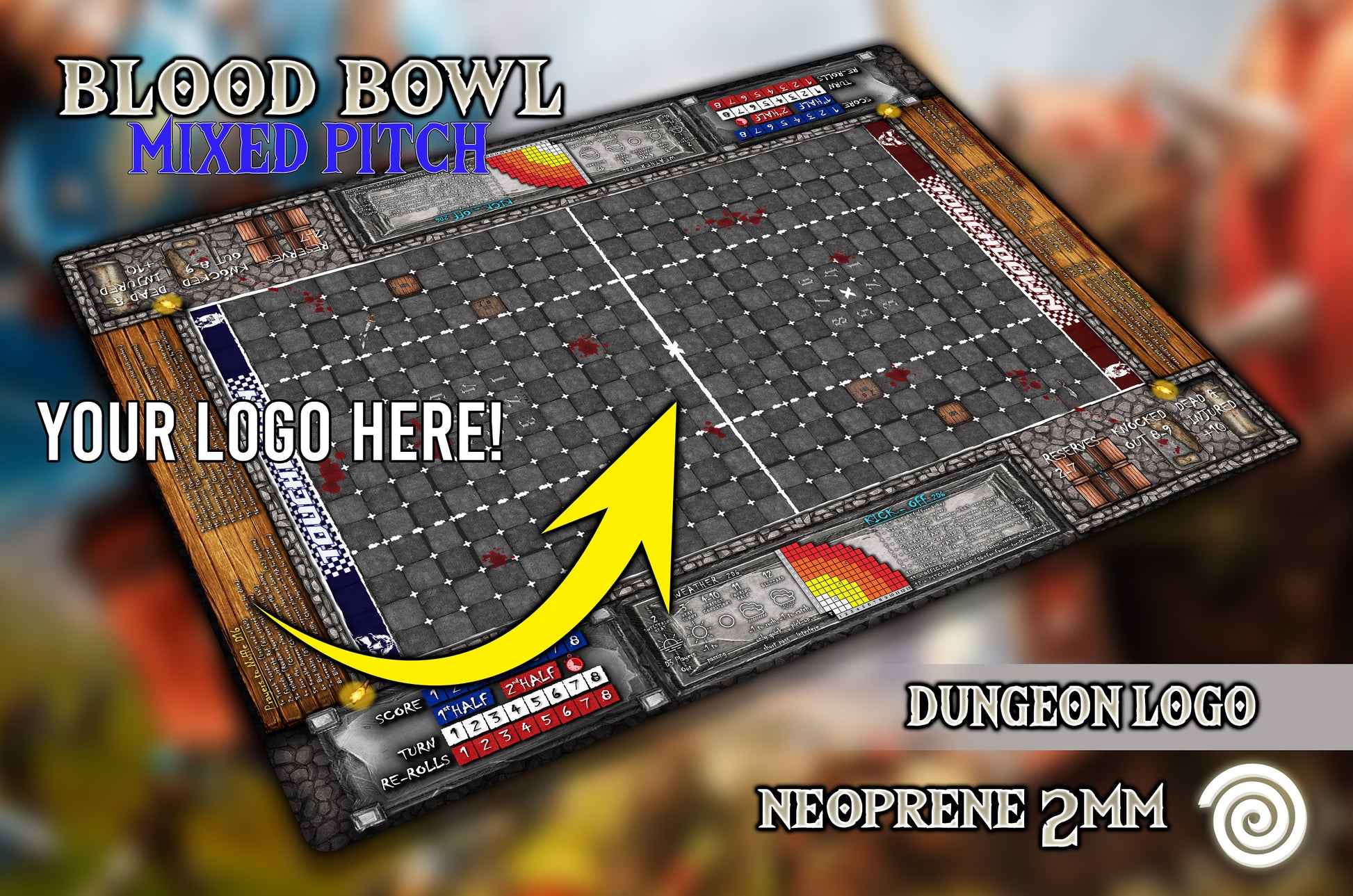 Tapete compatible con Blood Bowl ( 7's pitch & 11's pitch) Revisado con reglas 2a Edición 2020.