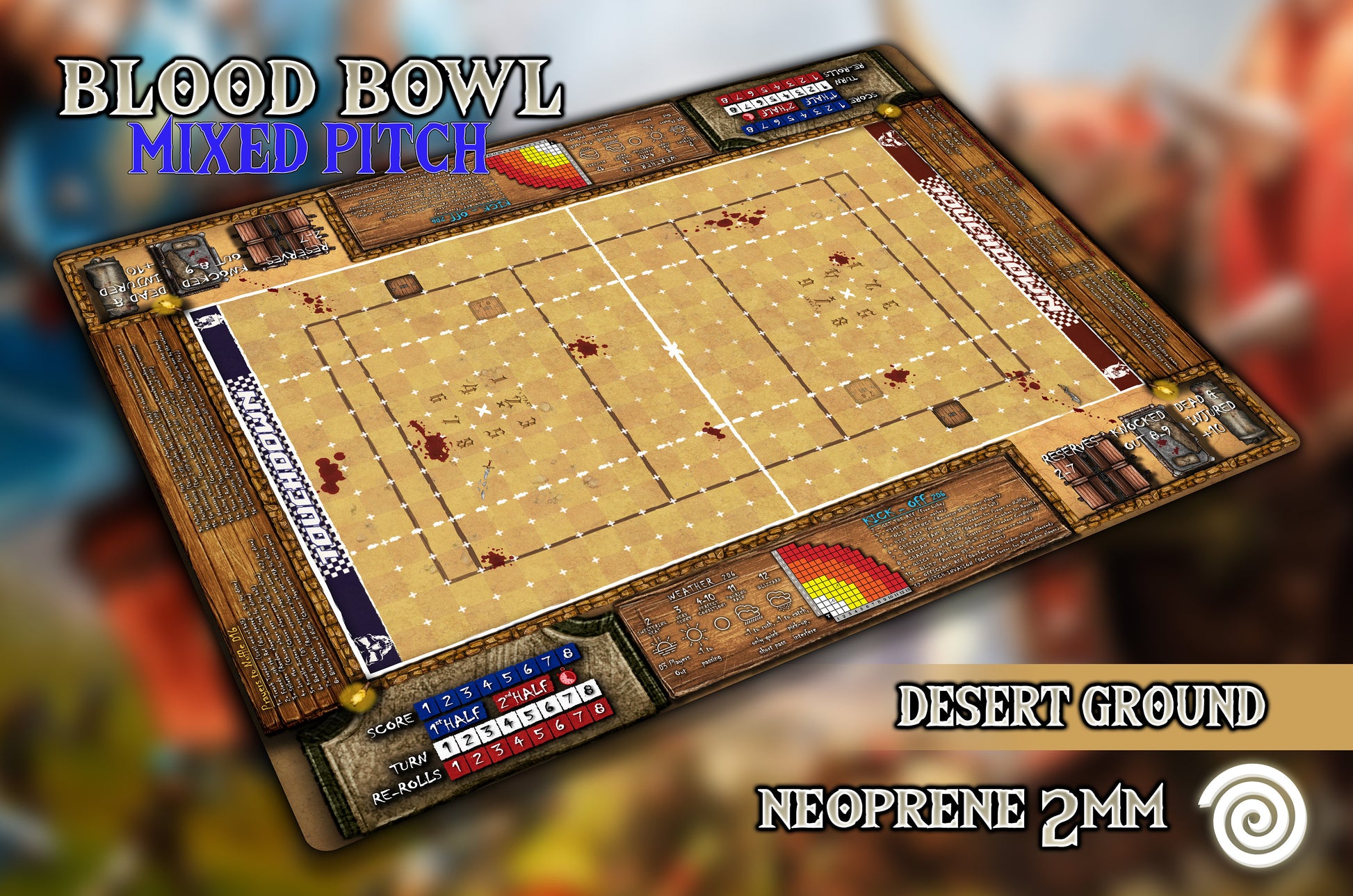 Tapete compatible con Blood Bowl ( 7's pitch & 11's pitch) Revisado con reglas 2a Edición 2020.