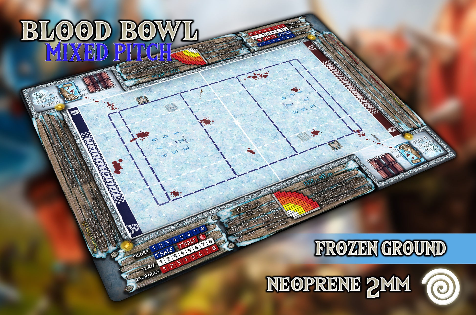 Tapete compatible con Blood Bowl ( 7's pitch & 11's pitch) Revisado con reglas 2a Edición 2020.